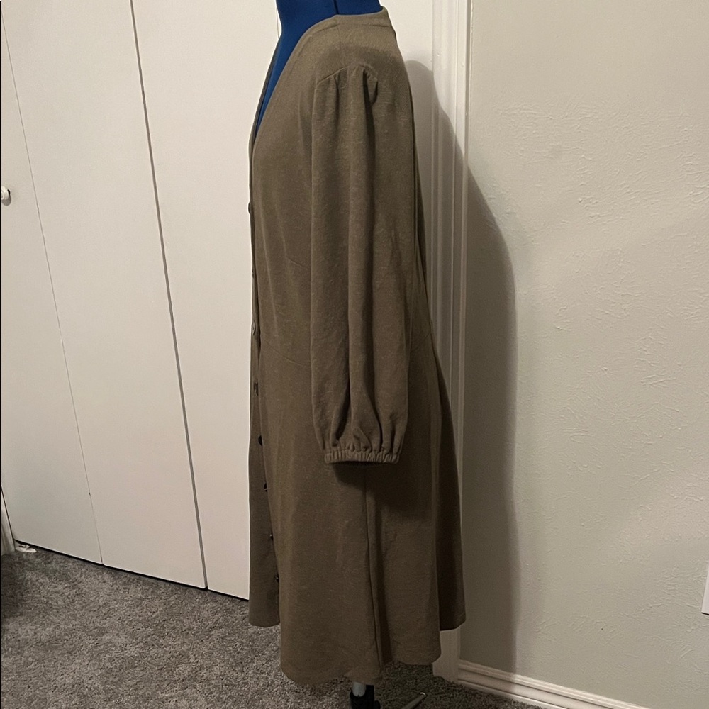 Loft Olive Green Ribbed Button-Front Dress w/ 3/4 Sleeves NWT | Size XL - Picture 6 of 15